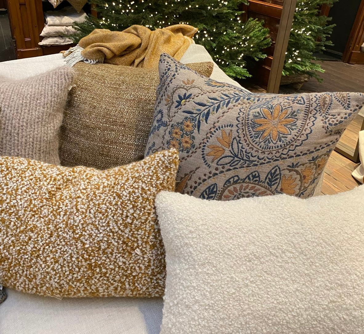 Scapa Home decorative cushion 'Brampton' in ochre and 'Portobello' in orange and blue